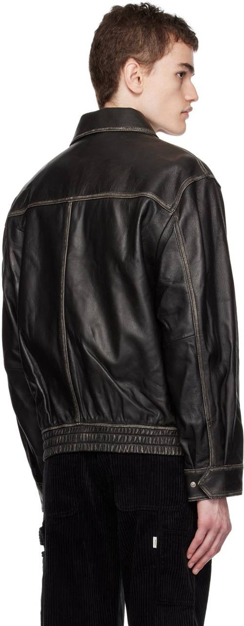 DST Unisex Vintage Black Lambskin Leather Blouson Jacket