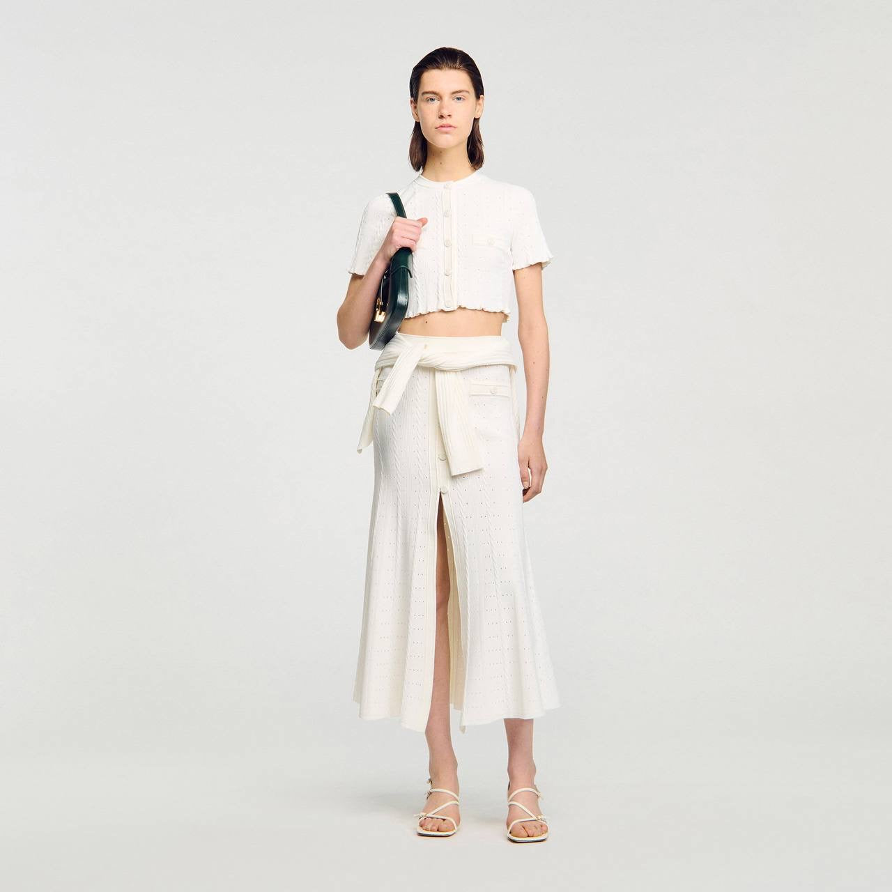 SD Nice Pointelle-Knit Cropped Cardigan Top | Venice Midi Skirt | Set