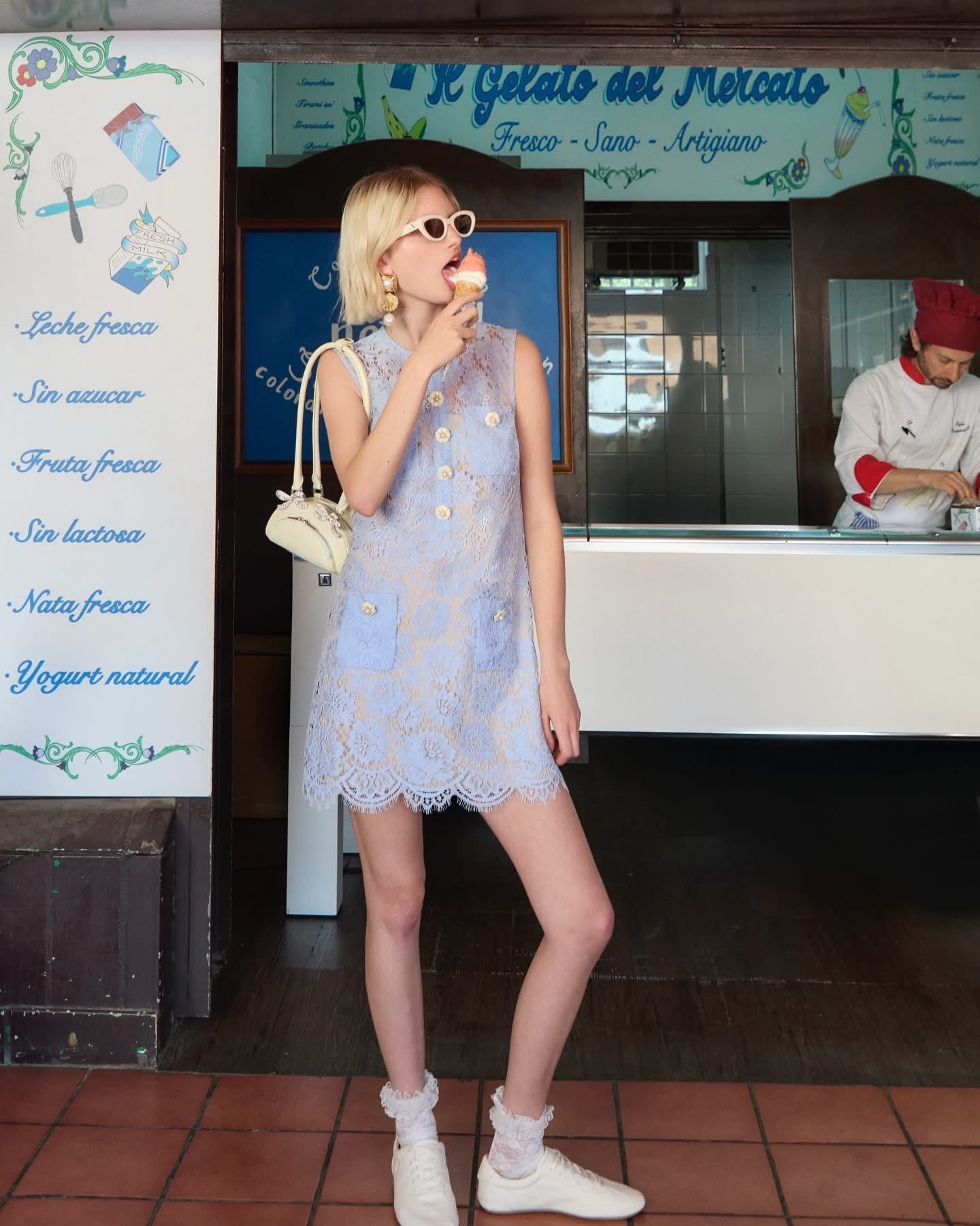 SP Blue Fine Lace Shift Mini Dress
