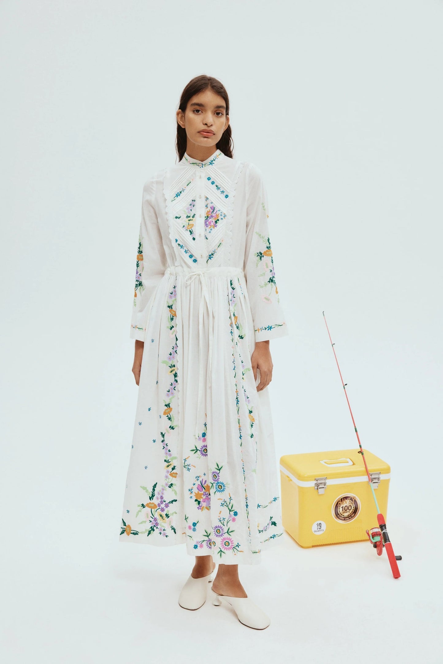 ALM Willa Embroidered Cotton Shirtdress Midi Dress