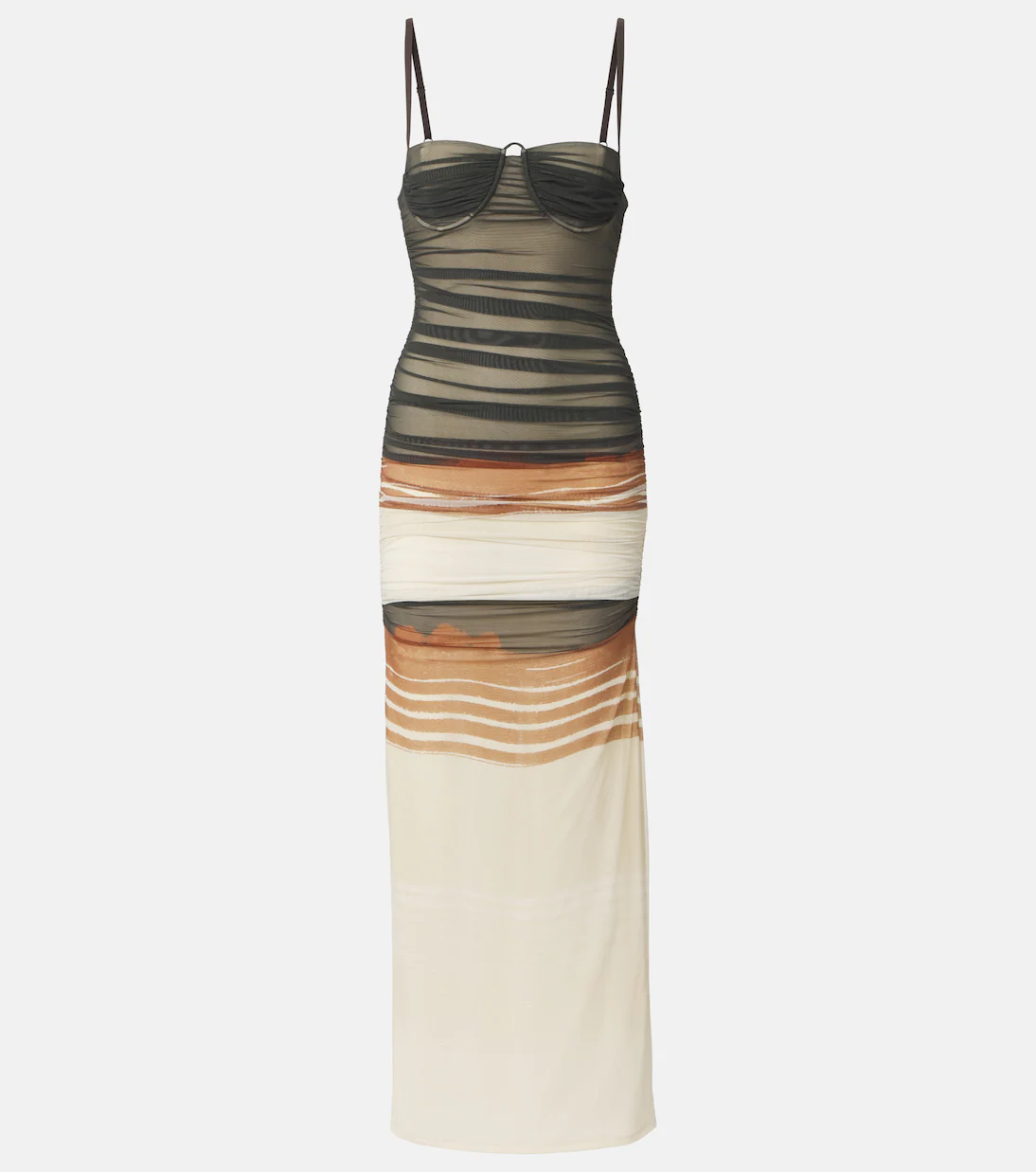 STL Breeze Striped Ruched Mesh Midi Dress