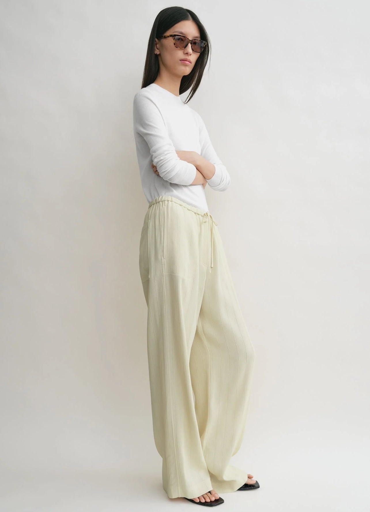 Tot Woven Stripe Top | Pants | Viscose-Linen Set