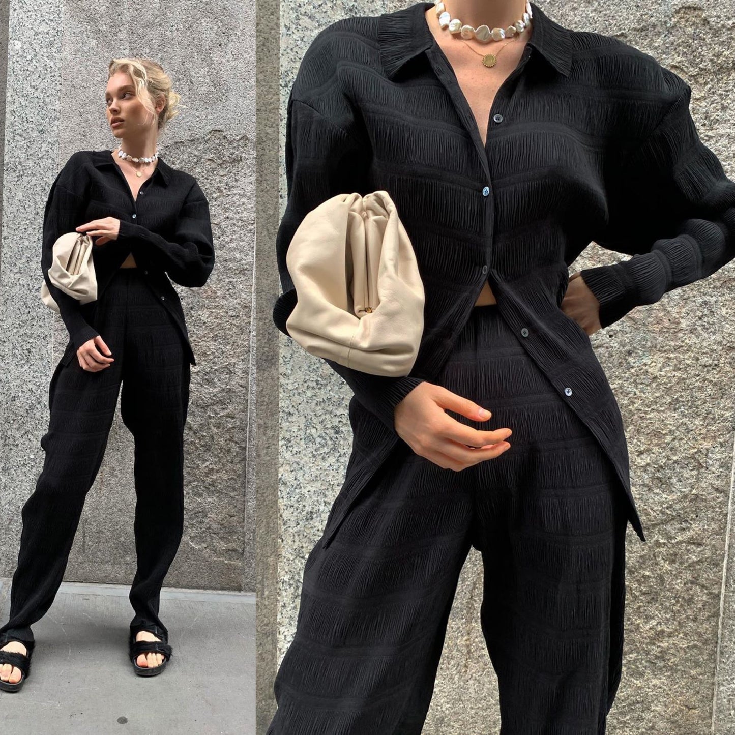 Tot Anzi Blouse | Smocked High Rise Slim Pants | top set
