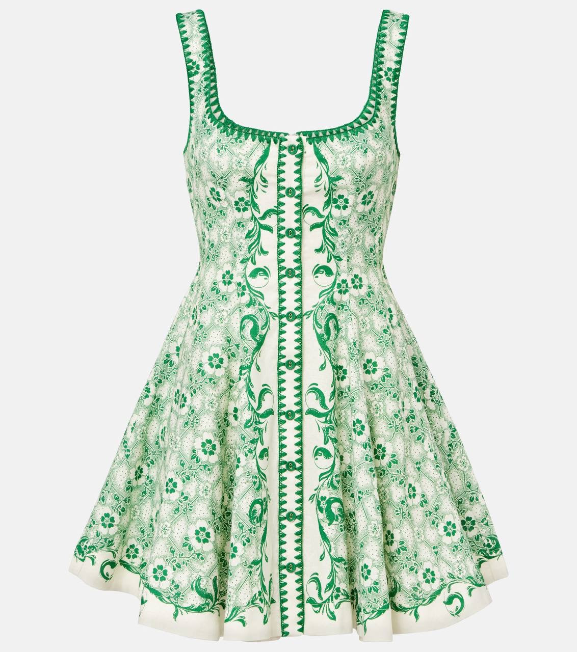 ALM Olive Linen Printed Mini Dress