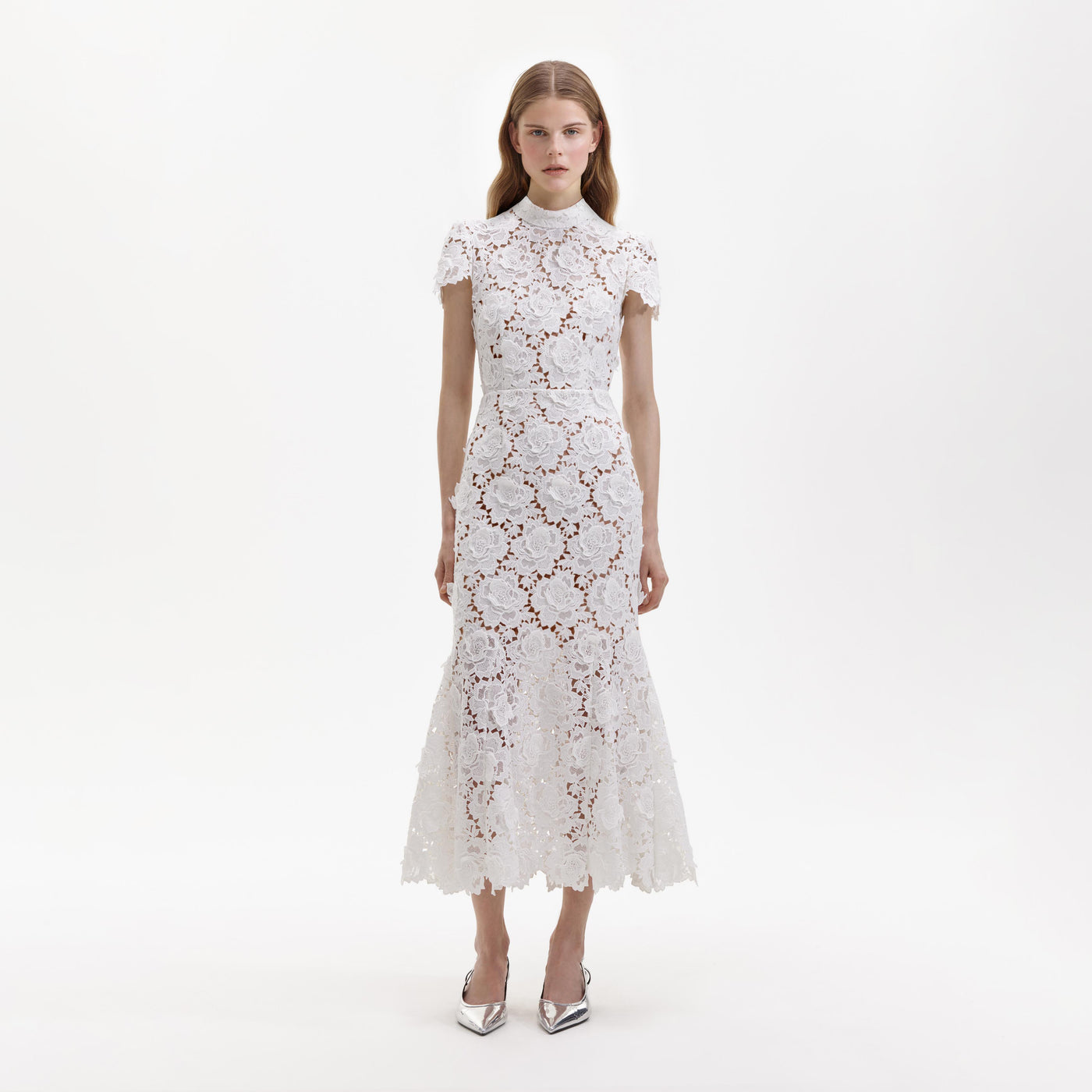 SP White Flower Lace Midi Dress