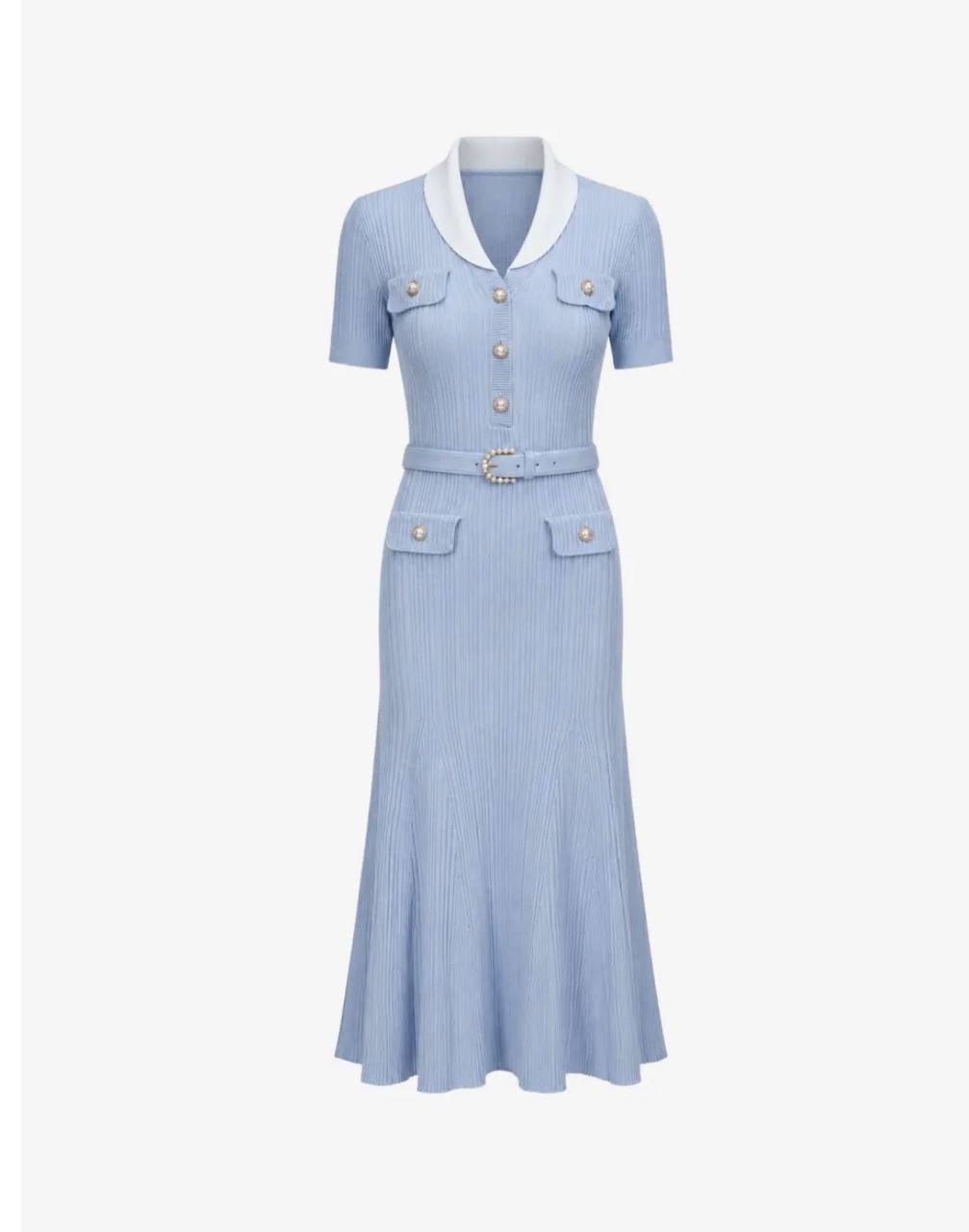 SP Blue Ribbed Knit Midi Dress