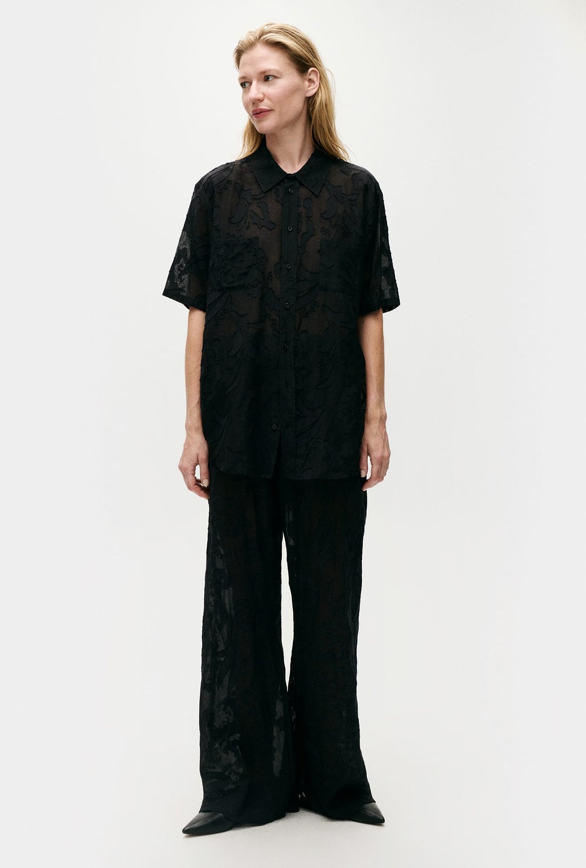 SL Clip Bias Cut Pants in Tulipa Black - Sheer Cotton-Silk