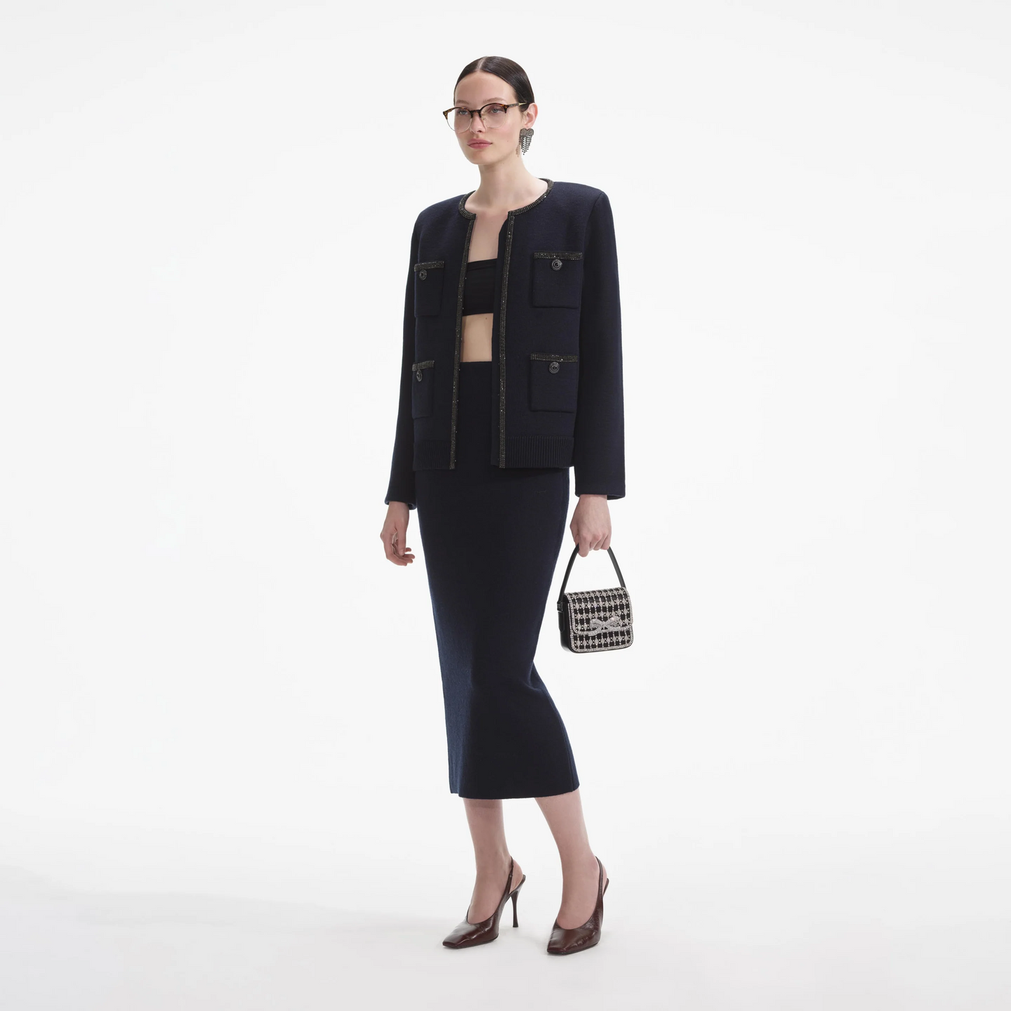 SP Navy Embellished Knit Cardigan
