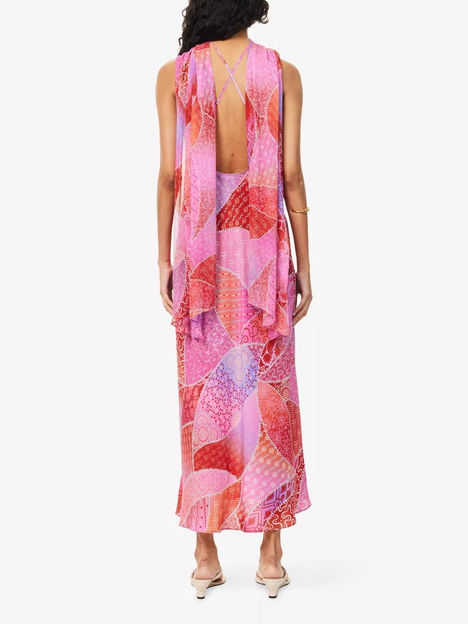 RX Hayley Detachable-Scarf Silk Midi Dress