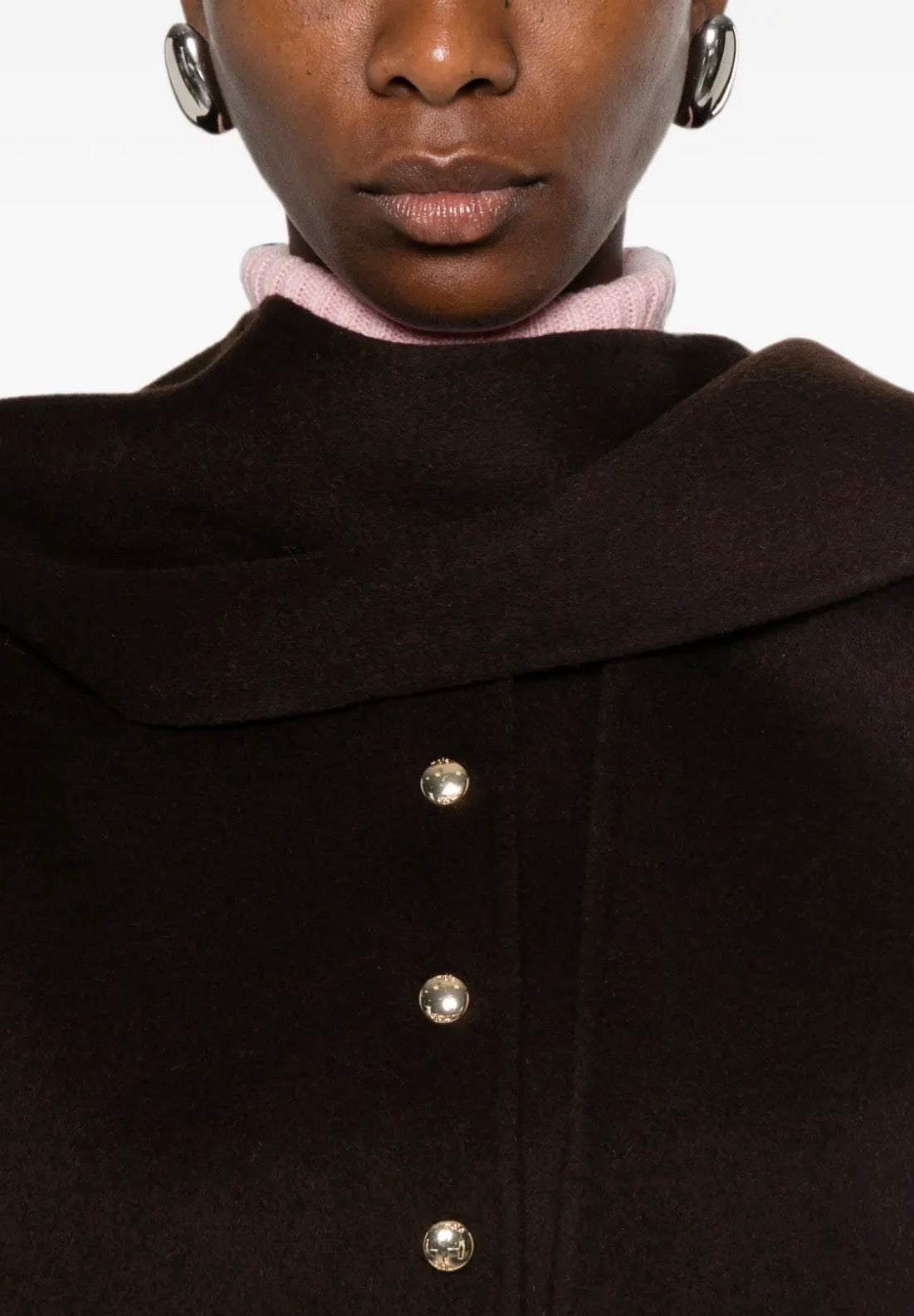 Brown & Camel Short Double-faced Wool-blend Coat Jacket (removable scarf-hood)