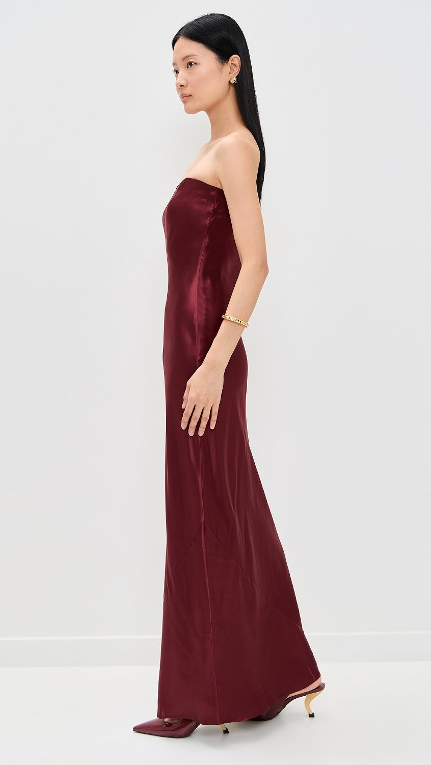 SALE! Oren Strapless Bandeau Silk Maxi Dress with Scarf