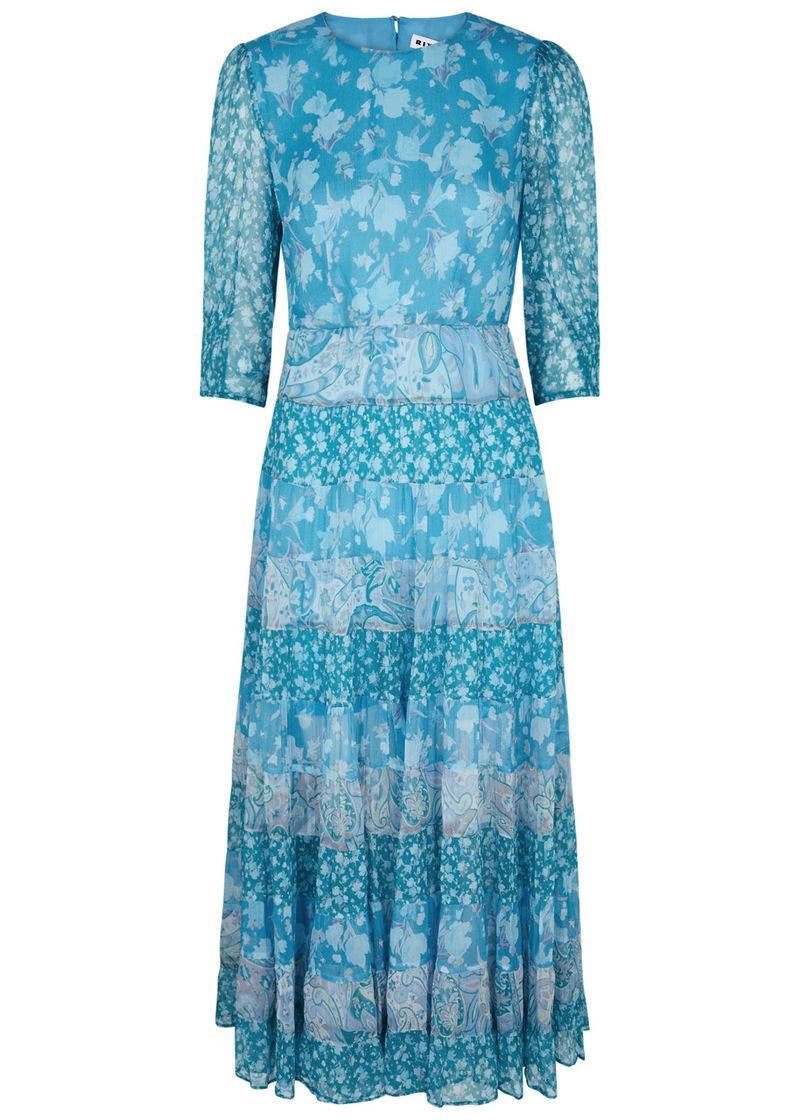 RX Agyness Floral Print Chiffon Midi Dress
