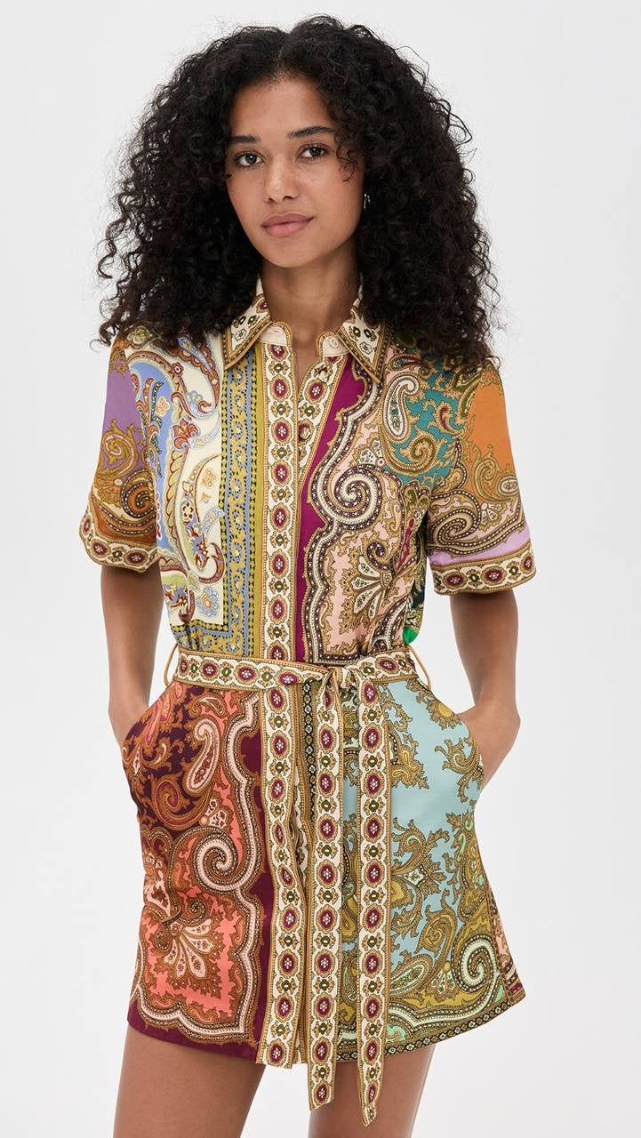 ALM Clemenza Spliced Linen-Viscose Mini Dress