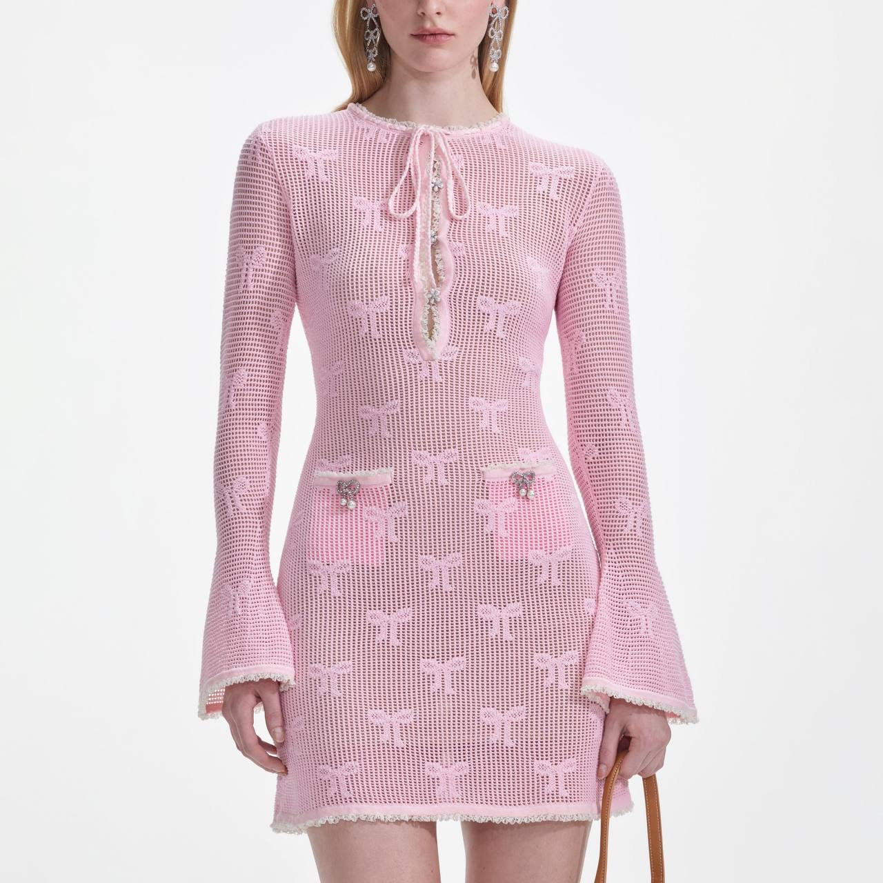 SP Pink Bow Crochet Mini Dress