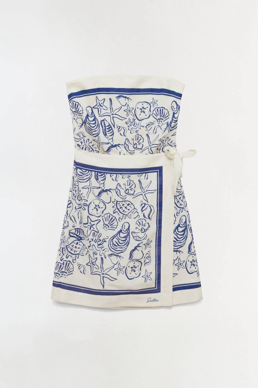 SK Darbie Linen-viscose Bustier Strapless Tube Wrap Mini Dress