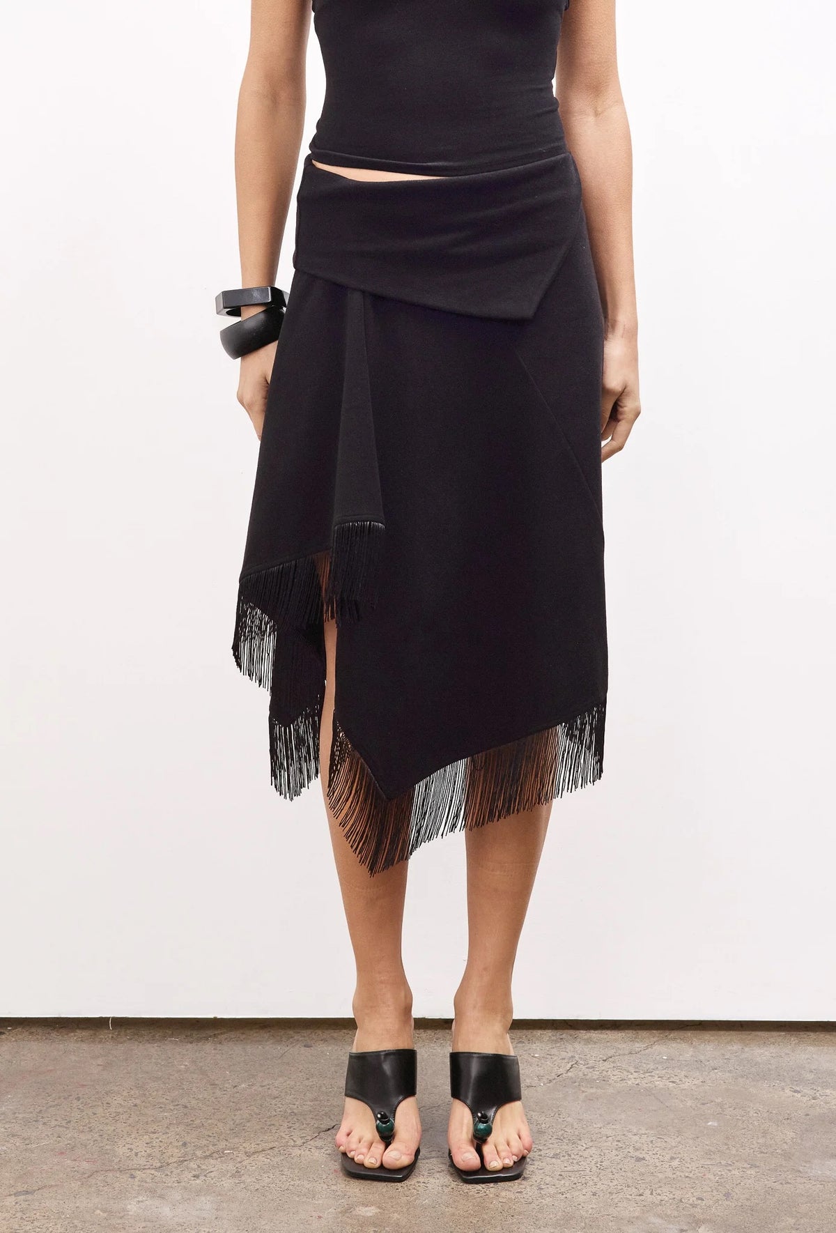 NV After Hours Fringed Cotton-blend Midi Skirt