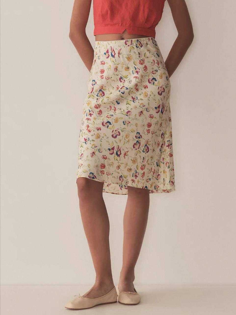 DN Elowette Silk-Viscose Midi Skirt in Windswept Blooms