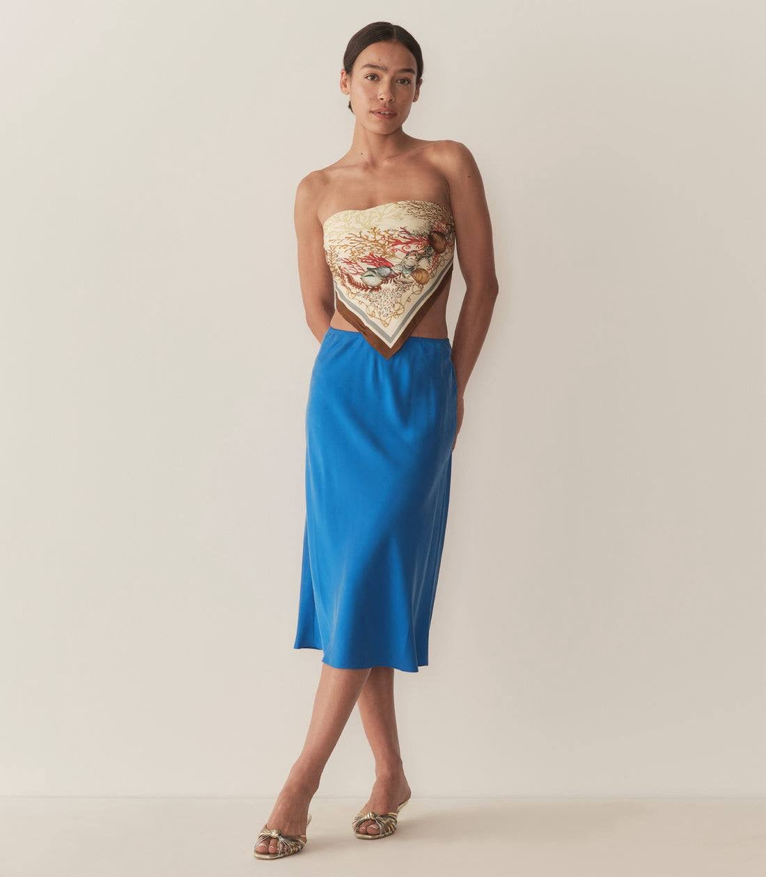 DN Elowena Blue Silk Midi Skirt