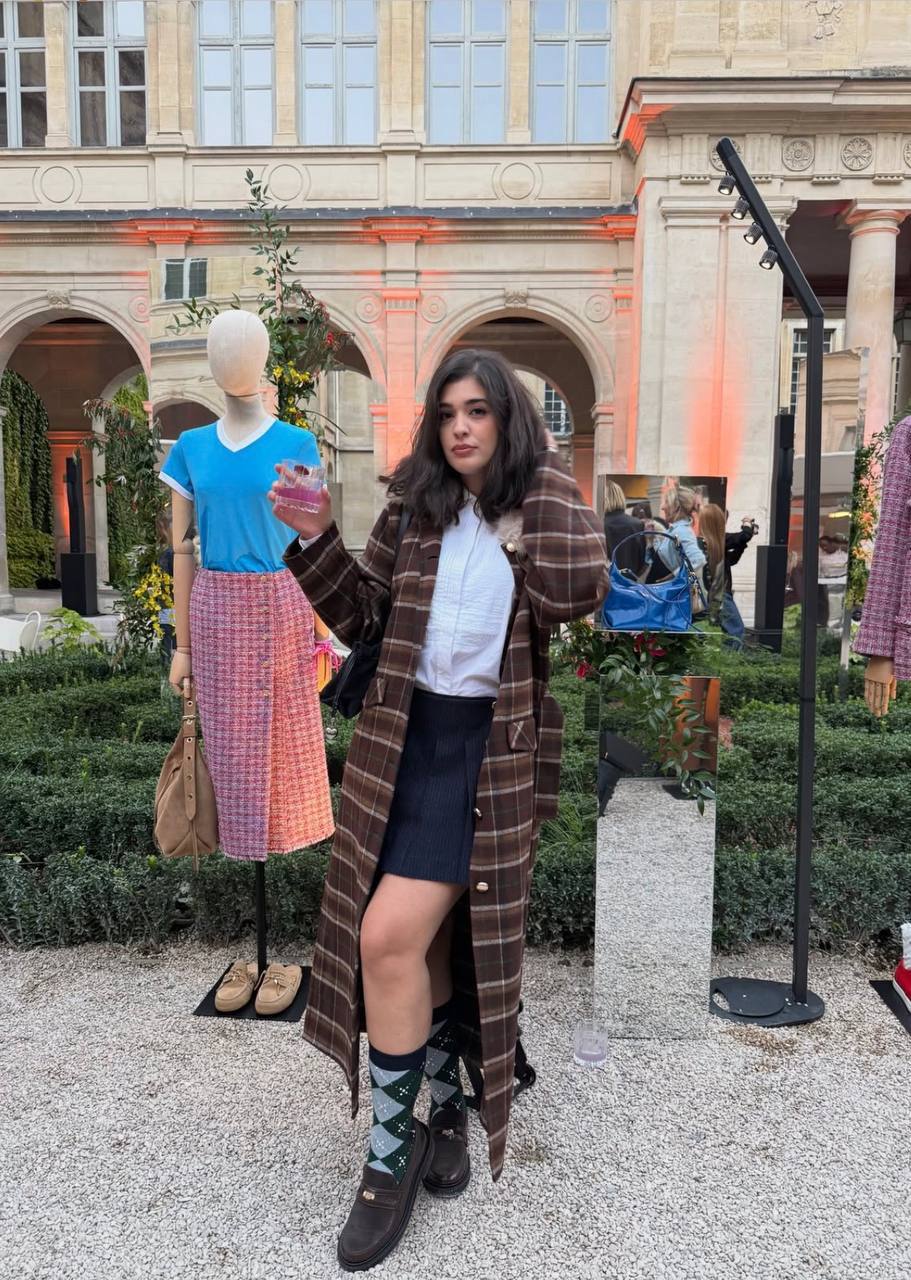 Checked Faux-Fur Collar Coat