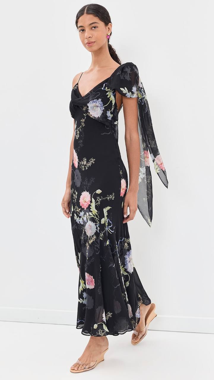 Black Floral Georgette Maxi Dress