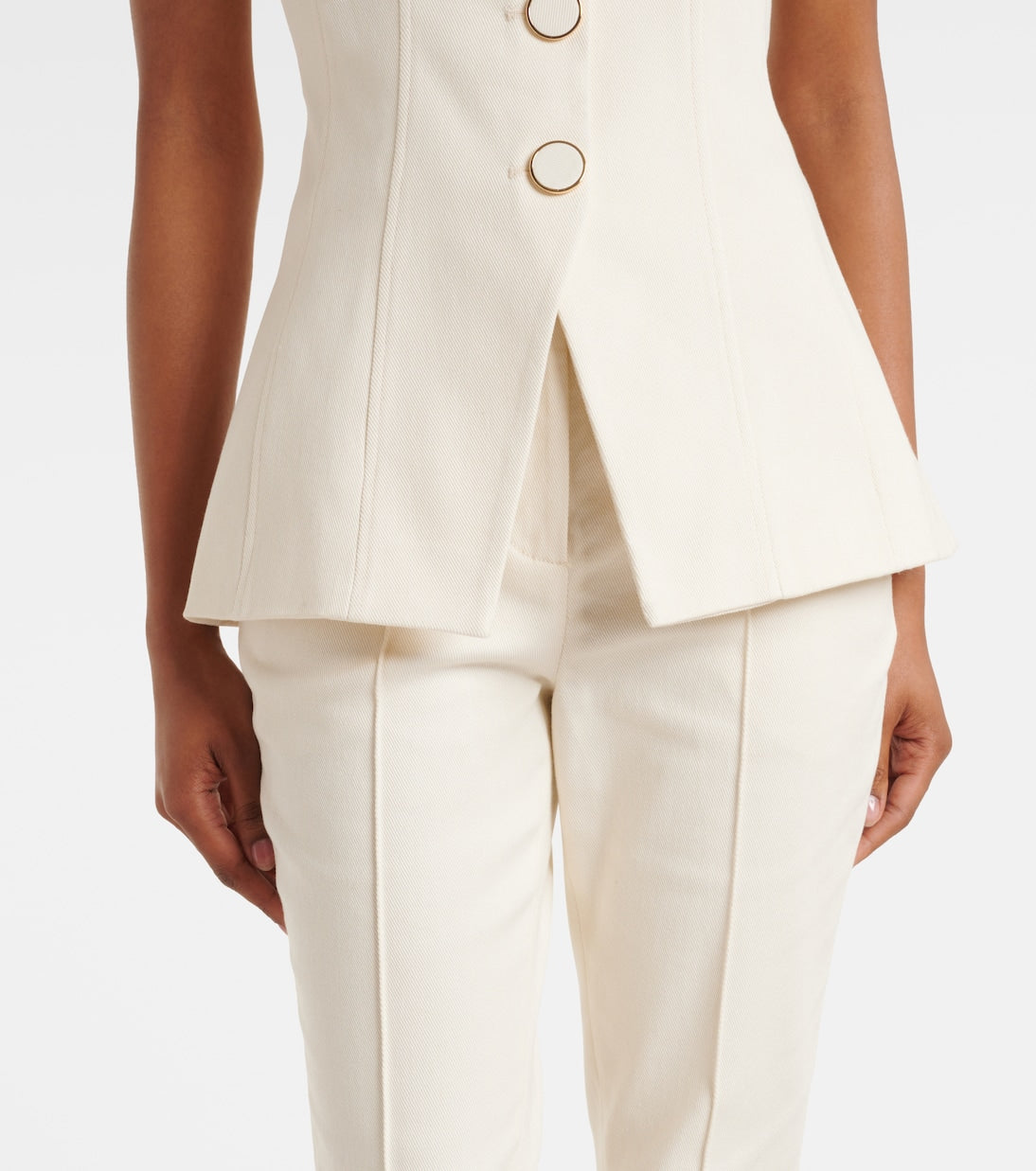 VB Diego Dickey Jacket | Liana Button-Up Vest Top | Kimra Straight-Leg Pant | Ecru Stretch-Cotton Set