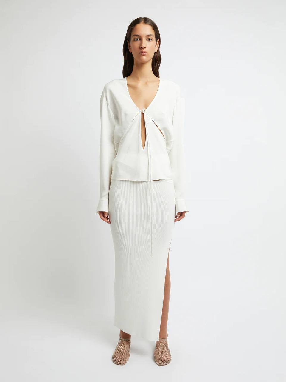 CE Triquetra Front Tie Silk Shirt Top