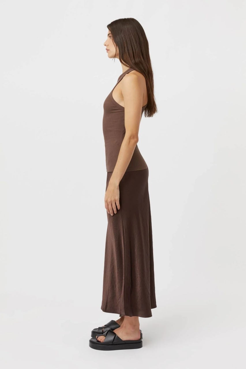 CM Myah Satin Skirt in Chocolate Brown