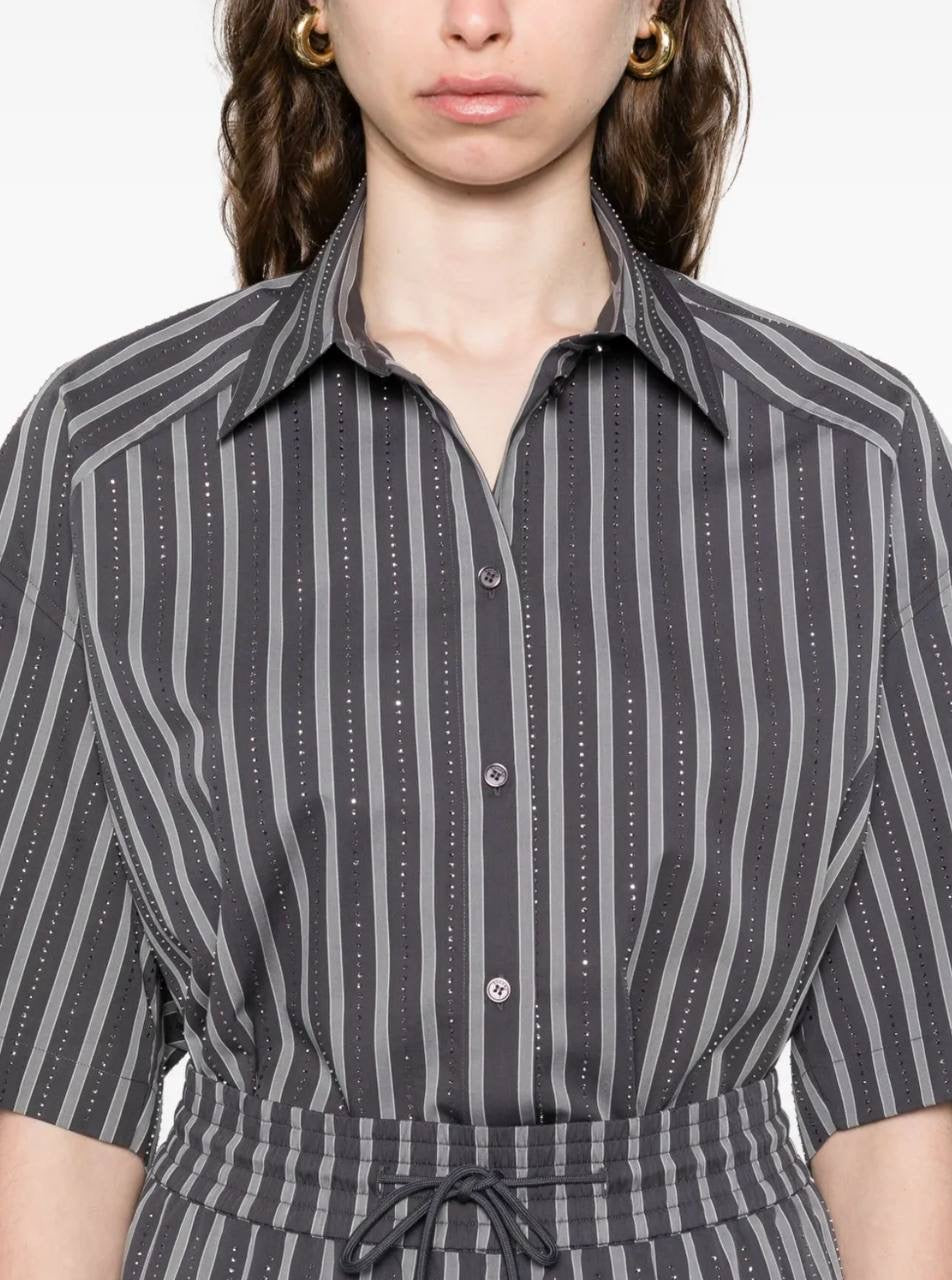 SD Midnight Striped Rhinestone Cotton Shirt | Middy Bubble Mini Skirt | Set