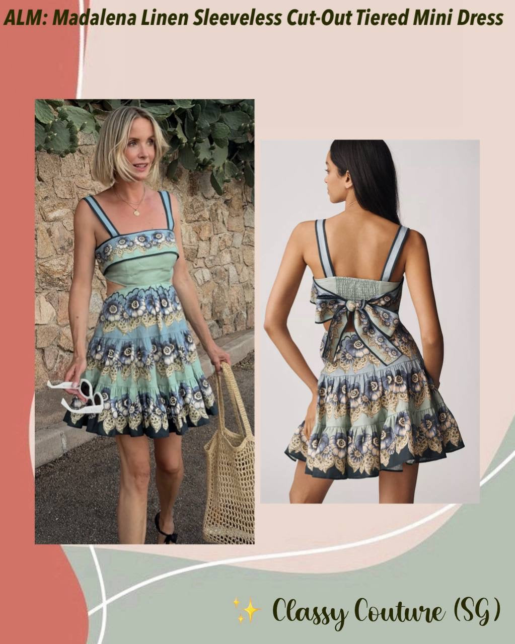 ALM Madalena Linen Sleeveless Cut-Out Tiered Mini Dress