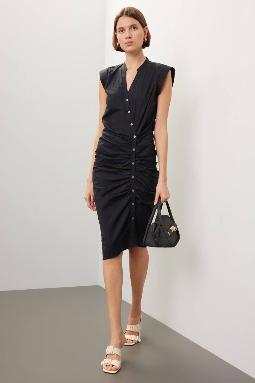 VB Ruched Stretch-Cotton Midi Shirtdress Dress