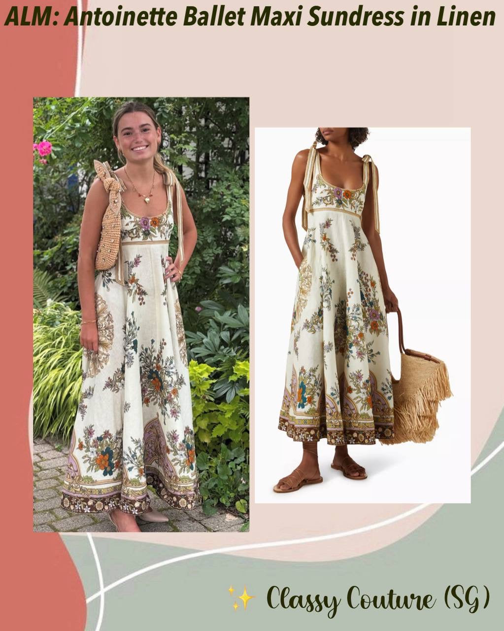 ALM Antoinette Linen Ballet Tie Shoulder Maxi Dress Sundress