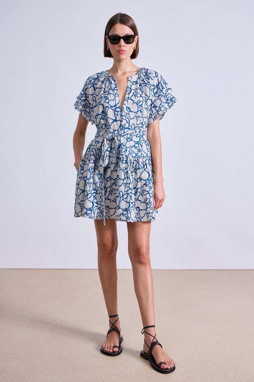 AA Morgan Linen Mini Dress in Lace Floral Flax