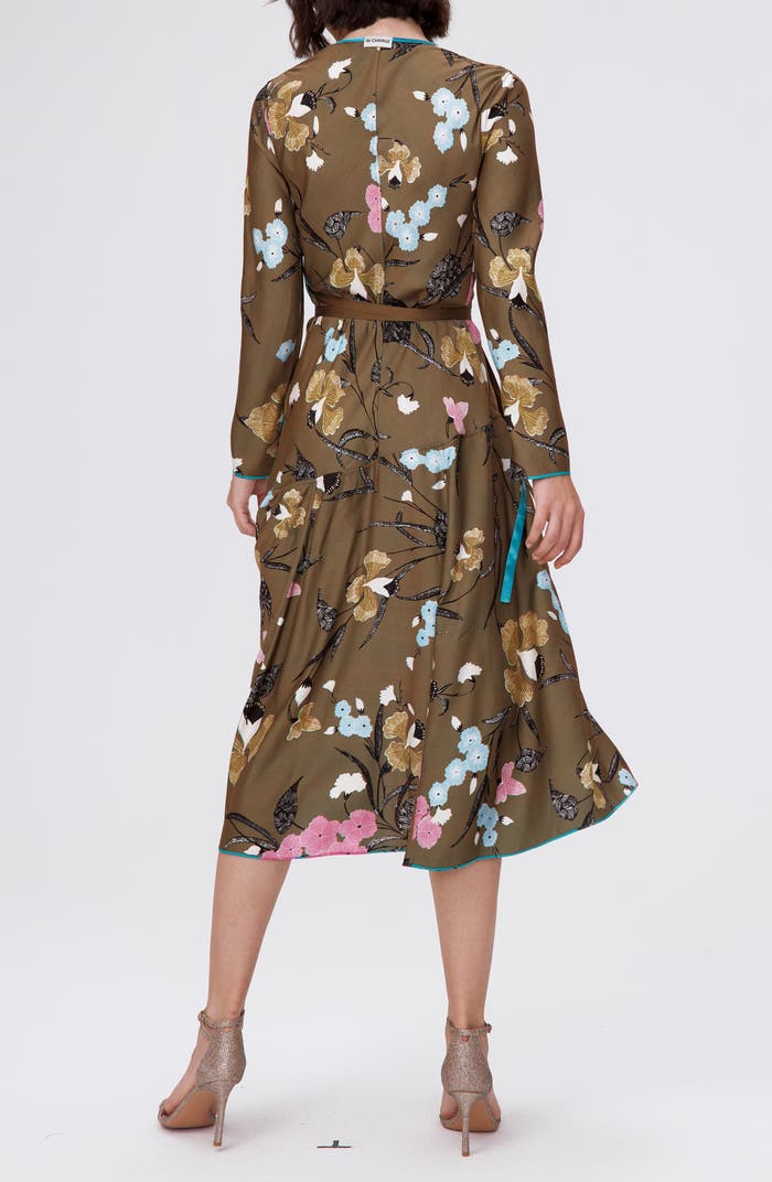 DVF Anika Reversible Viscose Midi Dress in Festival Floral Teal and Olive