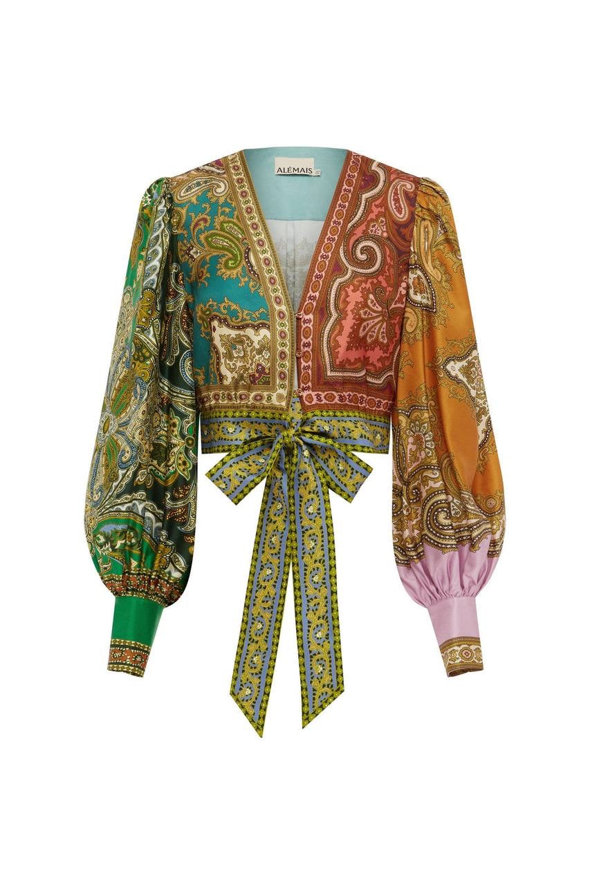 ALM Clemenza Spliced Crop Silk Blouse | Pants | Set