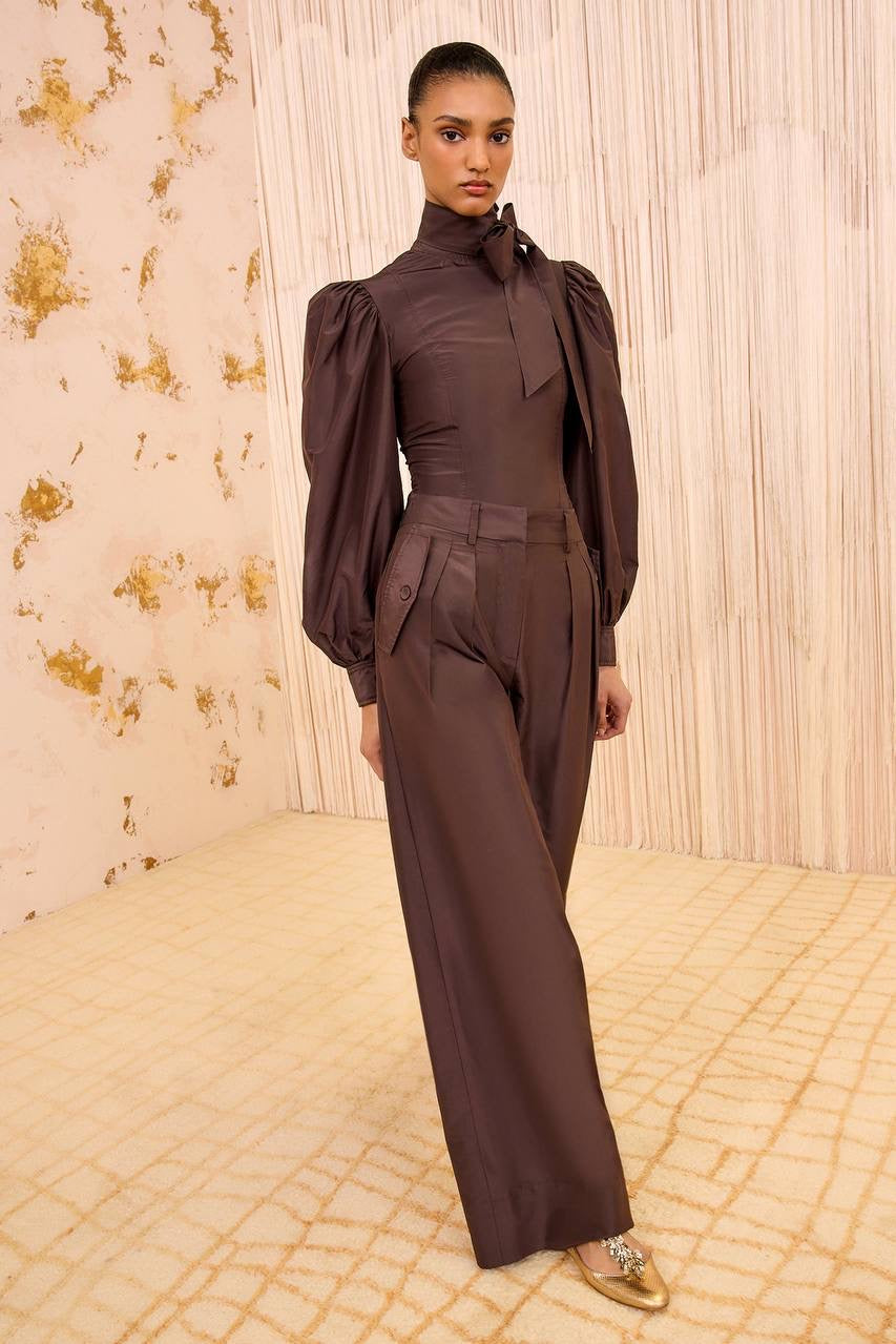 UJ Talie Short Sleeve Blouse Top | Charlie Wide Leg Pants | Silk Set