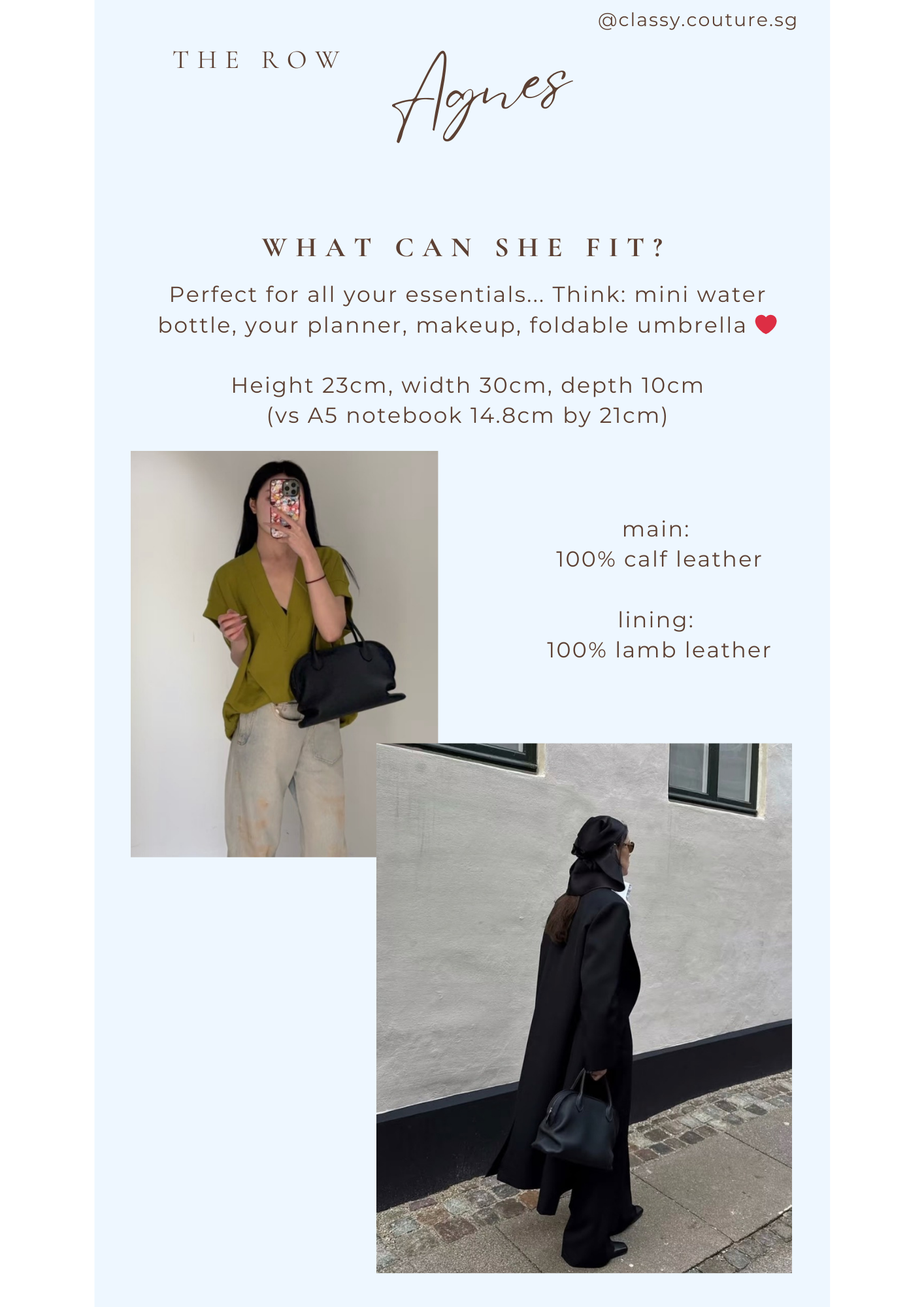 TR Agnes Bag in Black Calfskin Leather