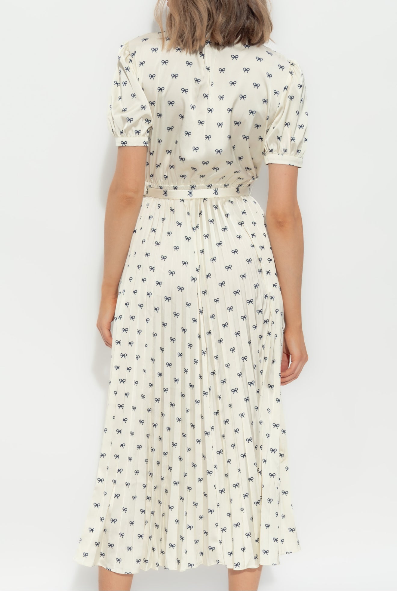 SP Cream Satin Bow Print Midi Dress