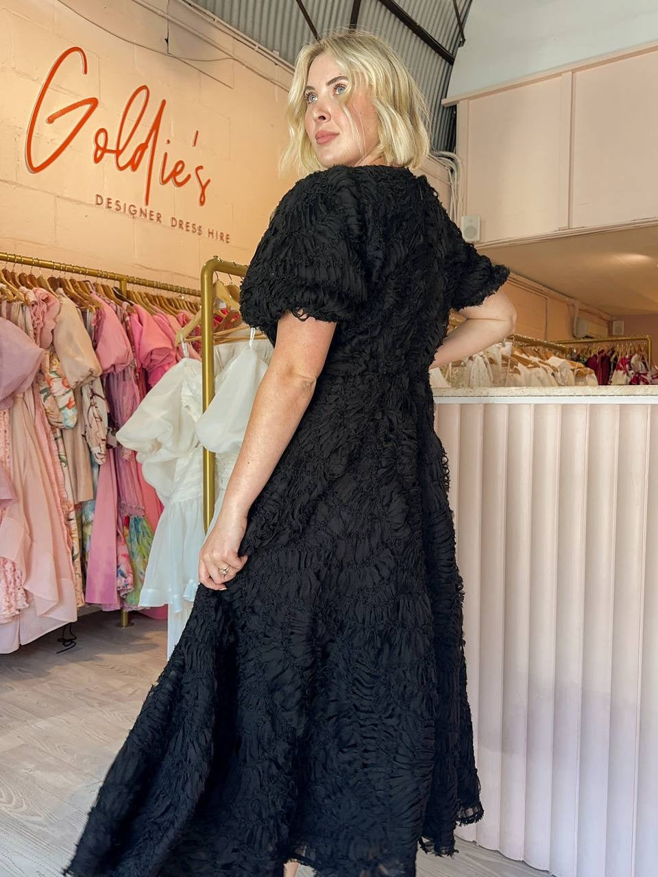 AJ Florential Textured Midi Dress
