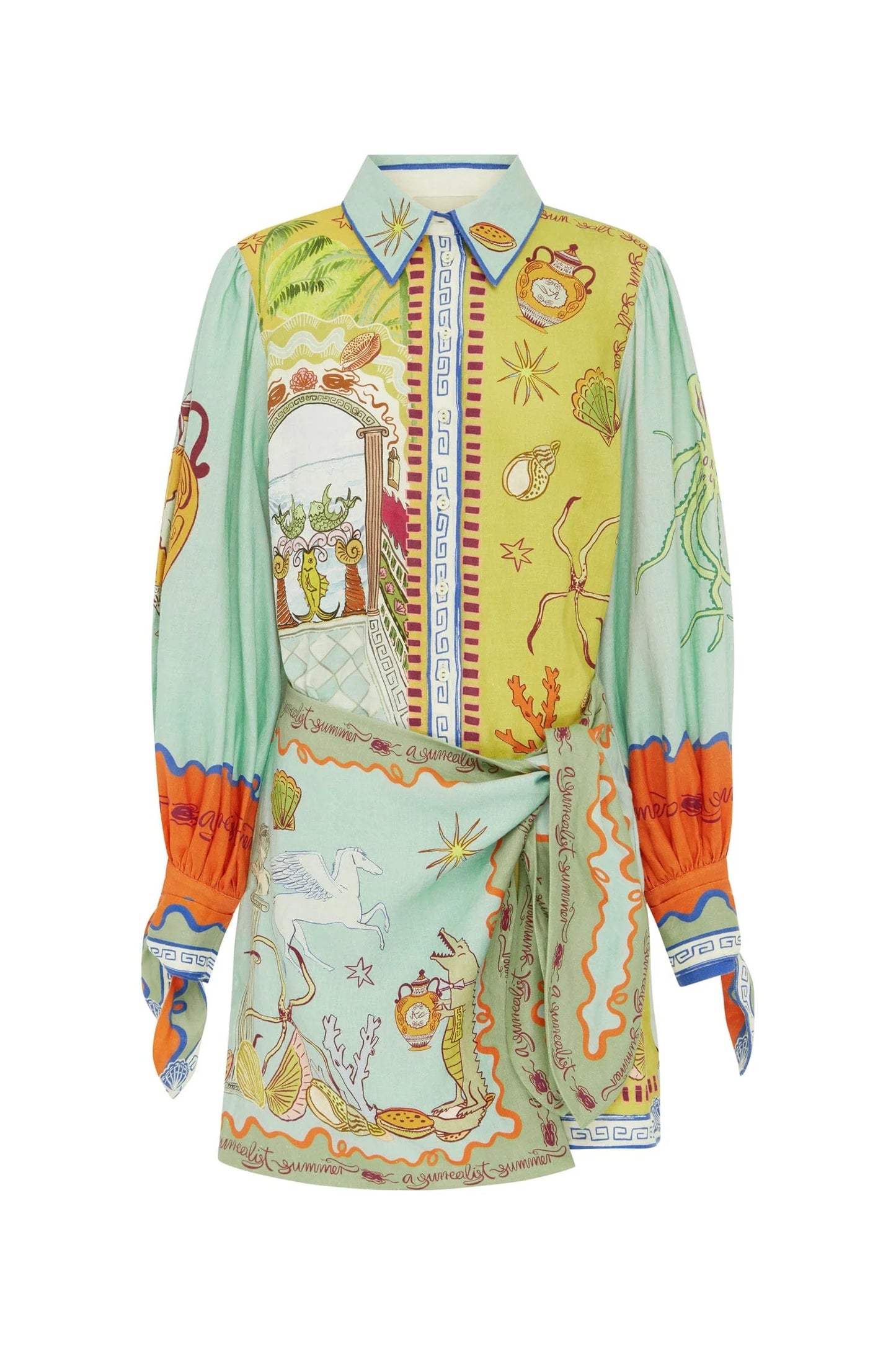 ALM Surrealist Summer Linen Shirtdress Mini Dress