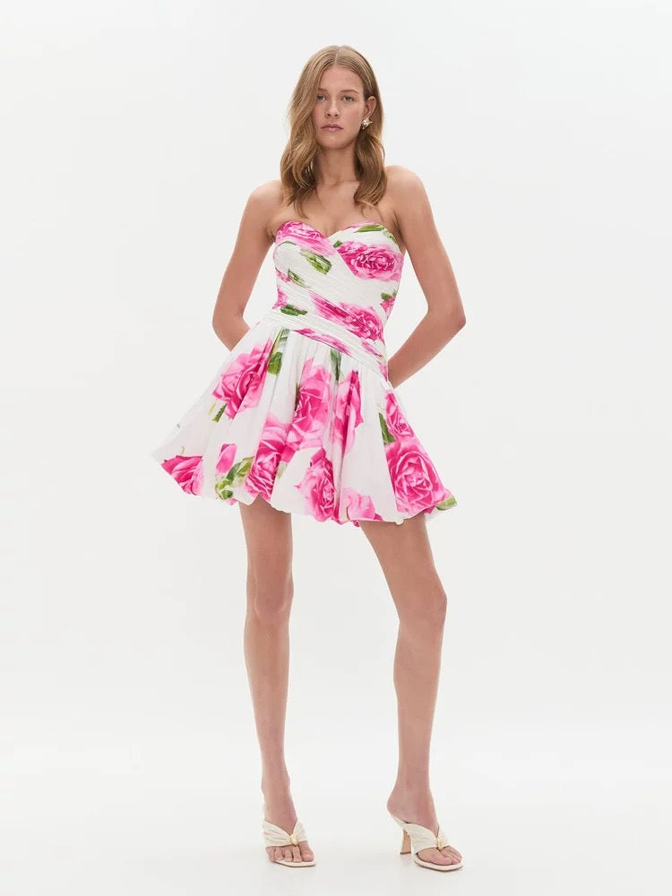 AJ Olea Bubble Hem Cotton Mini Dress in Soft Rose Light