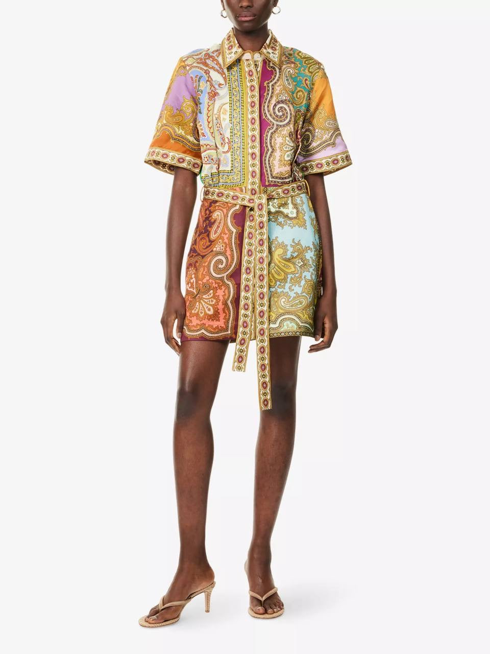 ALM Clemenza Spliced Linen-Viscose Mini Dress