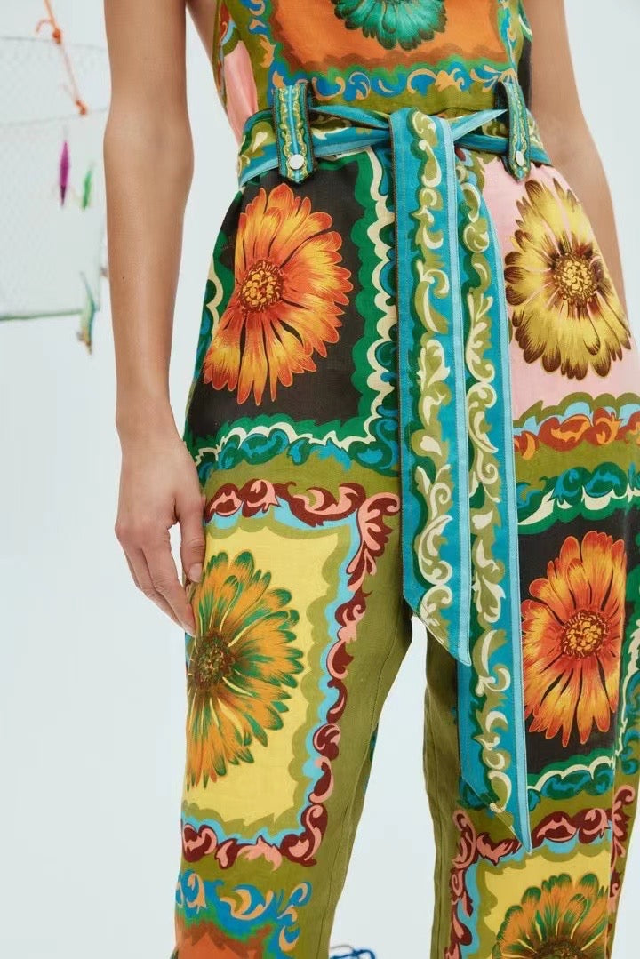 ALM Disco Daisy Linen Jumpsuit Overalls