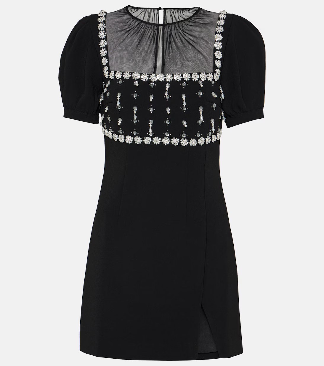 SALE! SP Blacked Tulle-panelled Crystal Embellished Crepe Puff Sleeve Mini Dress