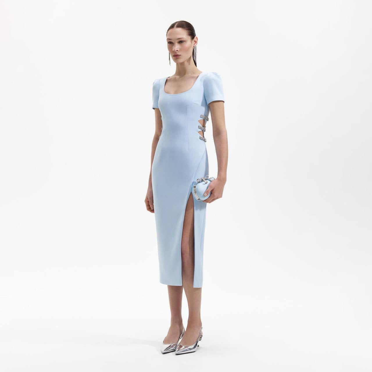 SP Blue Crepe Split Midi Dress