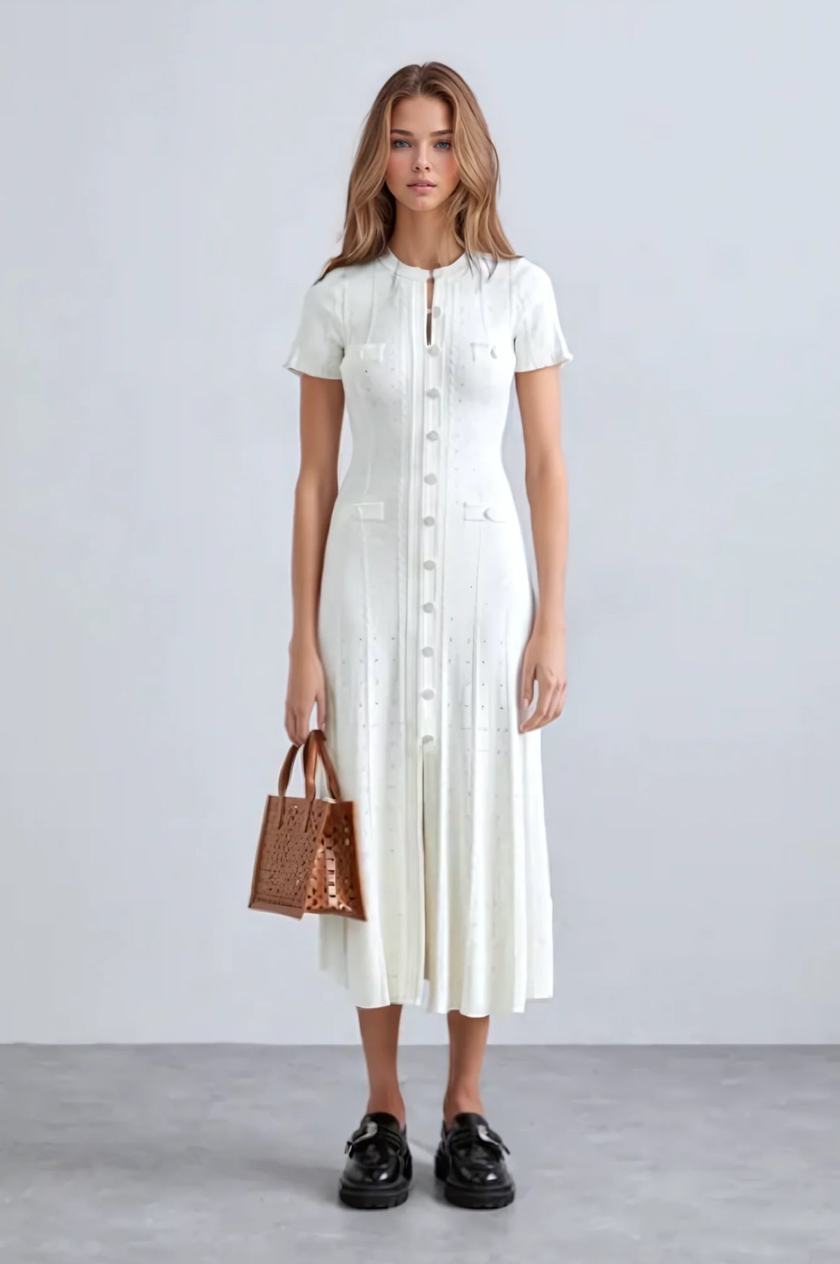 SD Short Sleeve Knit Ruffle Midi Maxi Dress