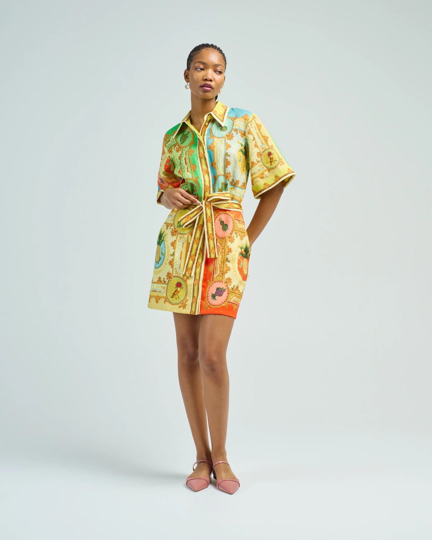 ALM La Musica Belted Linen Mini Dress Shirtdress