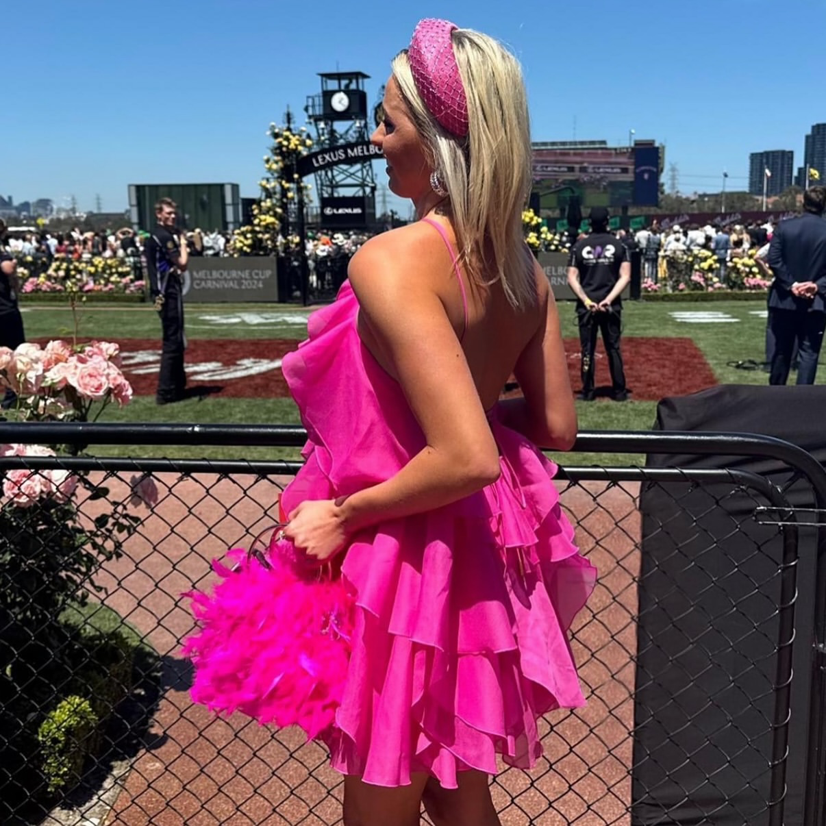 AJ Pandorea Layered Mini Dress in Fuchsia Rose
