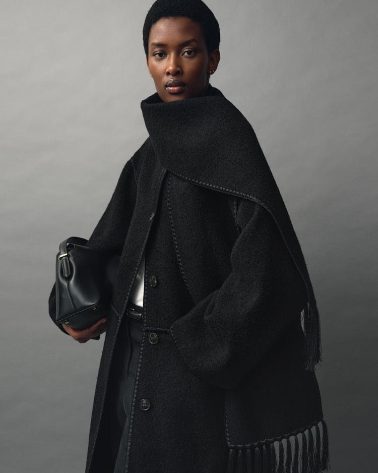 Tot Embroidered Wool-Blend Scarf Coat