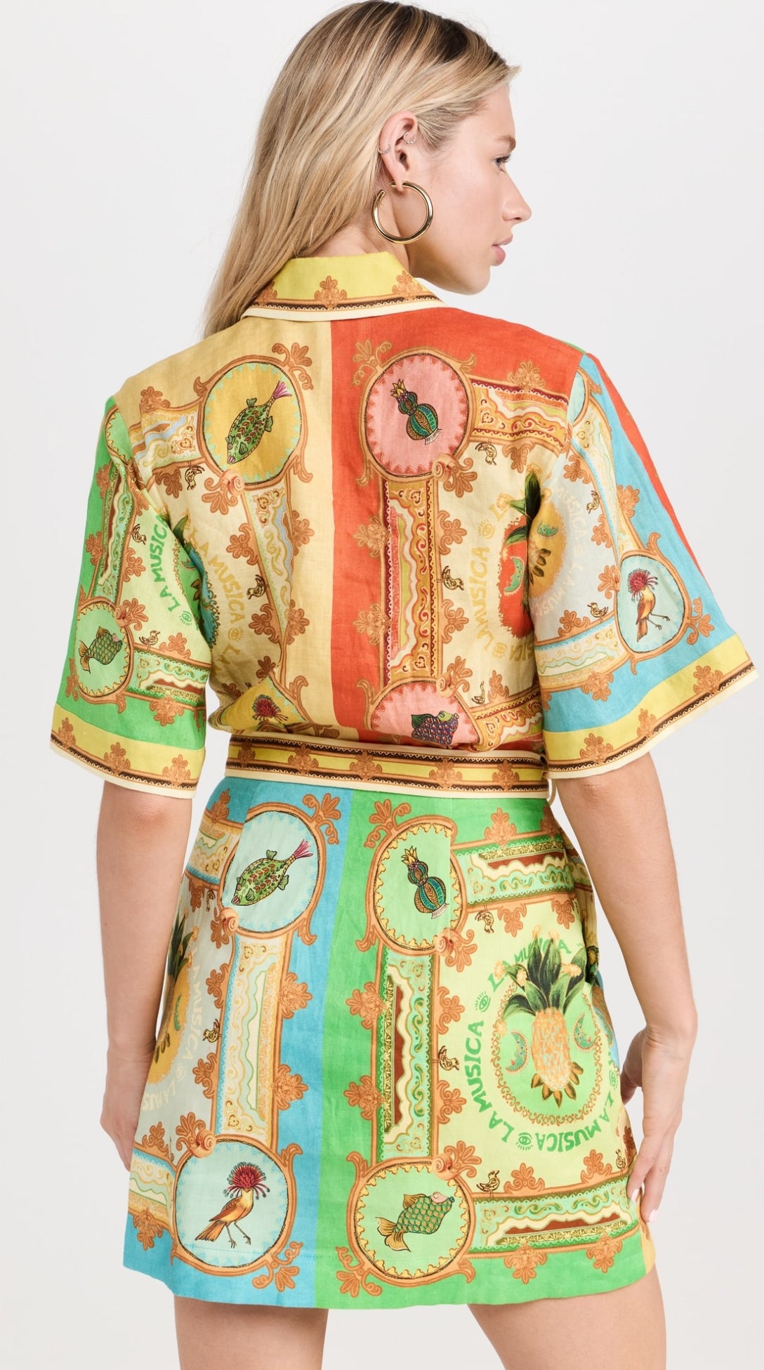 ALM La Musica Belted Linen Mini Dress Shirtdress