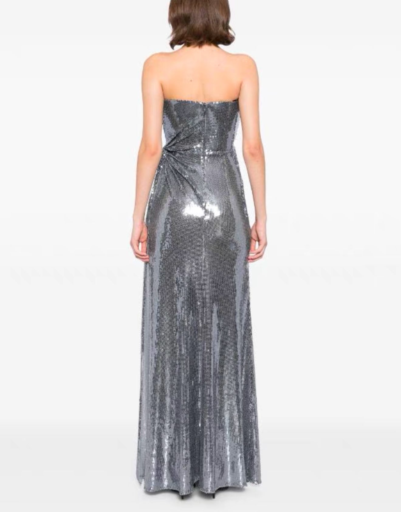 AP Sequined Gathered Strapless Gown Maxi Dress